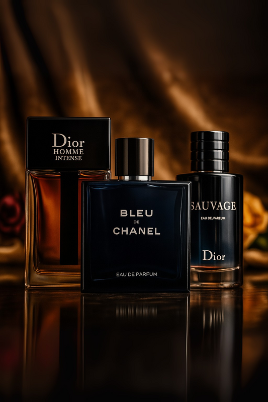 Set de 3 perfumes: Sauvage Dior, Bleu de Chanel y Dior Homme Intense – 100 ml